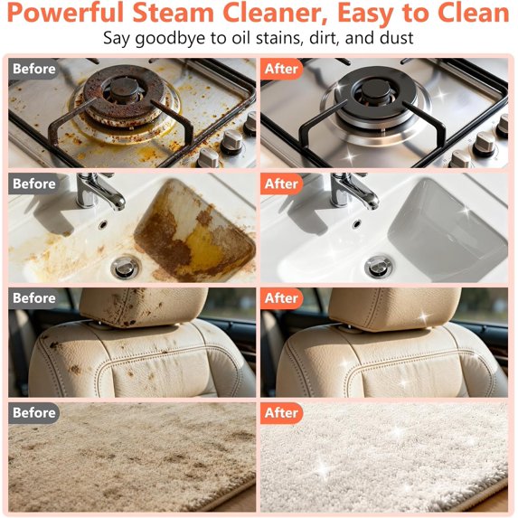 Handheld Steam Cleaner, 1500W Portable Steamer with 16 Accessories, 6 Adjustable Steam Levels, 15s Fast Heat-Up for Home Tile Grease Grout Car Detailing