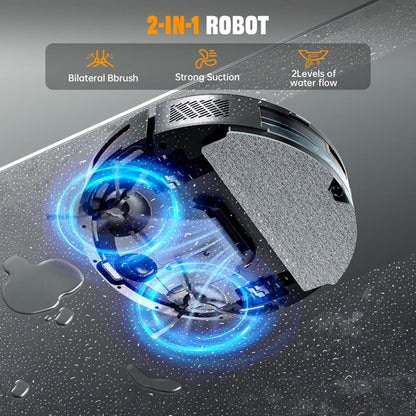 Robot Vacuum and Mop Combo, Strong Suction, 2-in-1 Robotic Vacuum with Gyro Navigation, Long Runtime, App/Wi-Fi/Voice Control, Slim, for Pet Hair Hard Floor Carpet
