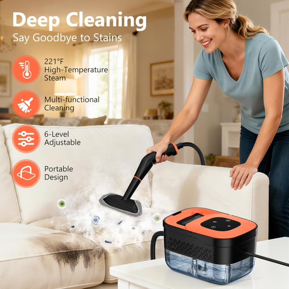 Handheld Steam Cleaner, 1500W Portable Steamer with 16 Accessories, 6 Adjustable Steam Levels, 15s Fast Heat-Up for Home Tile Grease Grout Car Detailing