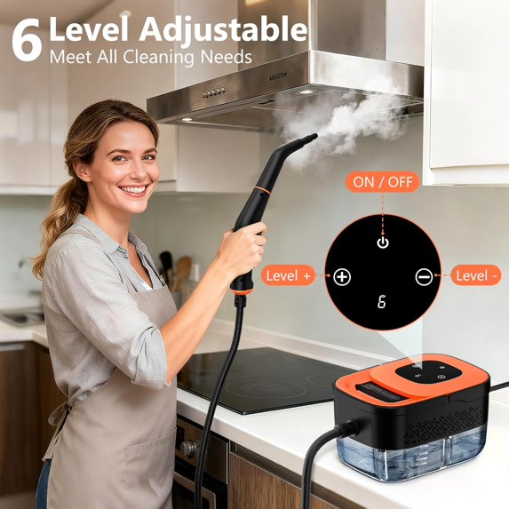 Handheld Steam Cleaner, 1500W Portable Steamer with 16 Accessories, 6 Adjustable Steam Levels, 15s Fast Heat-Up for Home Tile Grease Grout Car Detailing