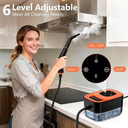 Handheld Steam Cleaner, 1500W Portable Steamer with 16 Accessories, 6 Adjustable Steam Levels, 15s Fast Heat-Up for Home Tile Grease Grout Car Detailing