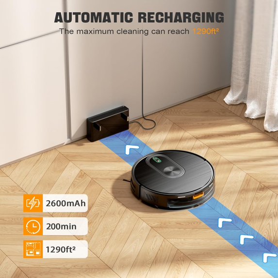 Robot Vacuum and Mop Combo, Strong Suction, 2-in-1 Robotic Vacuum with Gyro Navigation, Long Runtime, App/Wi-Fi/Voice Control, Slim, for Pet Hair Hard Floor Carpet