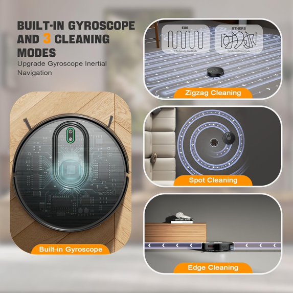 Robot Vacuum and Mop Combo, Strong Suction, 2-in-1 Robotic Vacuum with Gyro Navigation, Long Runtime, App/Wi-Fi/Voice Control, Slim, for Pet Hair Hard Floor Carpet