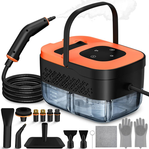 Handheld Steam Cleaner, 1500W Portable Steamer with 16 Accessories, 6 Adjustable Steam Levels, 15s Fast Heat-Up for Home Tile Grease Grout Car Detailing