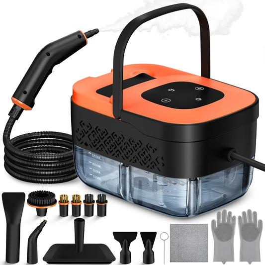 Handheld Steam Cleaner, 1500W Portable Steamer with 16 Accessories, 6 Adjustable Steam Levels, 15s Fast Heat-Up for Home Tile Grease Grout Car Detailing