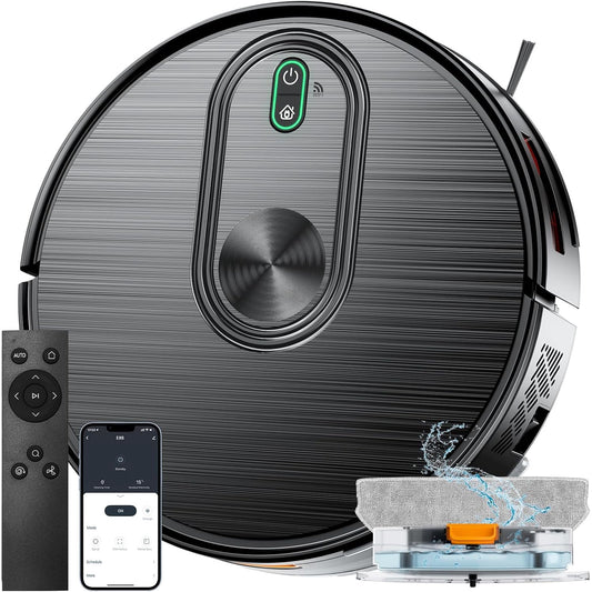Robot Vacuum and Mop Combo, Strong Suction, 2-in-1 Robotic Vacuum with Gyro Navigation, Long Runtime, App/Wi-Fi/Voice Control, Slim, for Pet Hair Hard Floor Carpet