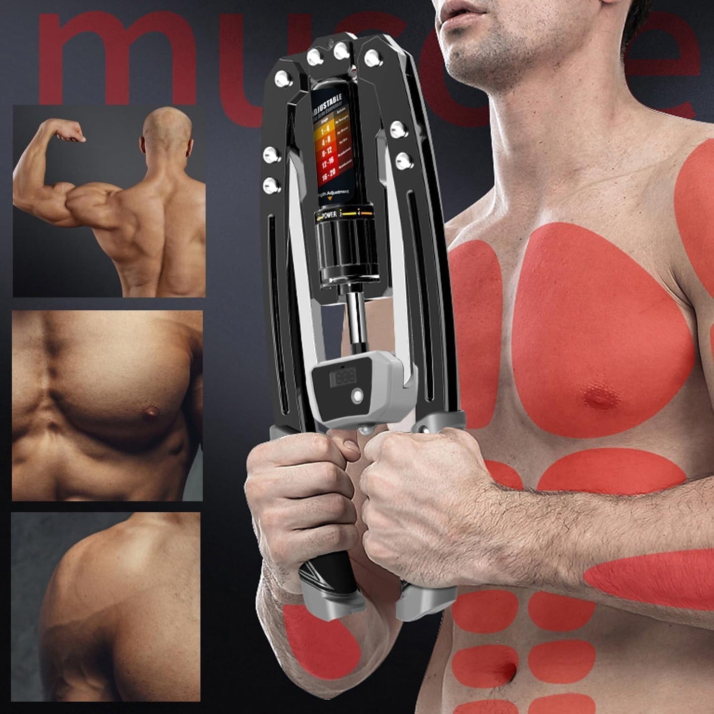 Adjustable Arm Exerciser, Anti-Slip Power Chest Expander with Count Function for Home Fitness